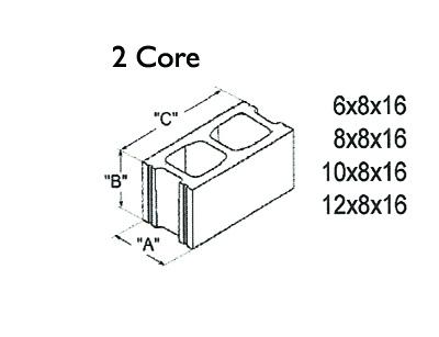 6X8X16 2 CORE CONCRETE BLOCKS